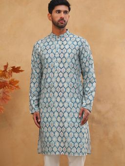 Jompers - Printed Cotton Blend Blue Kurta