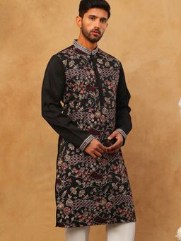 Jompers - Premium Silk Blend Embroidered Black Kurta