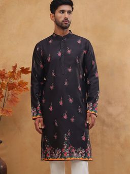 Jompers - Cotton Blend Printed Straight Black Kurta