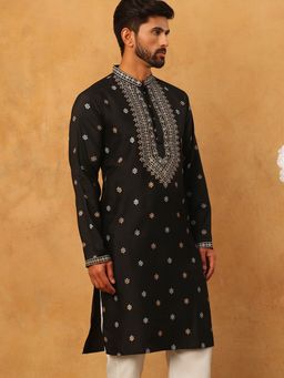 Jompers - Ethnic Silk Blend Foil Print Black Kurta