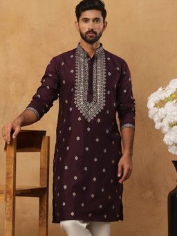 Jompers - Ethnic Silk Blend Foil Print Purple Kurta