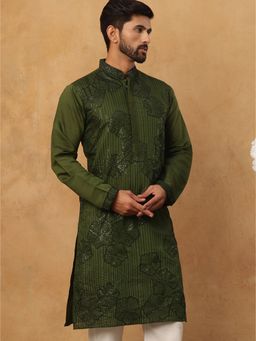 Jompers - Silk Blend Embroidered Green Kurta