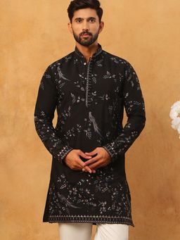 Jompers - Silk Blend Embroidered Black Kurta
