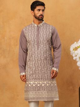 Jompers - Classic Silk Blend Embroidered Purple Kurta