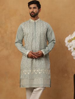 Jompers - Classic Silk Blend Embroidered Green Kurta