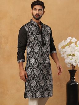 Jompers - Silk Blend Embroidered Black Kurta
