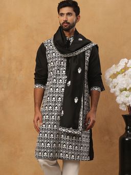 Jompers - Silk Blend Embroidered Black Kurta With Dupatta
