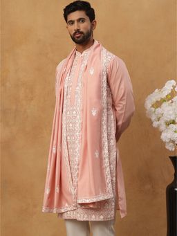Jompers - Silk Blend Embroidered Peach Kurta With Dupatta
