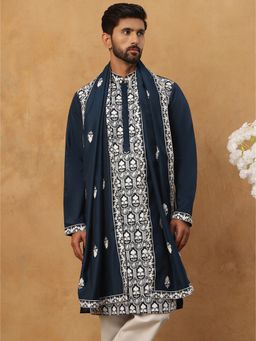 Jompers - Silk Blend Embroidered Teal Kurta With Dupatta