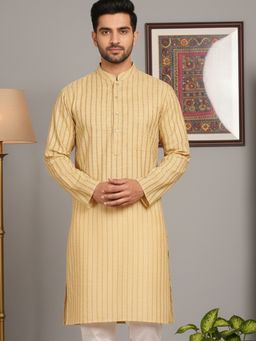 Jompers - Men's Cotton Striped Beige Kurta