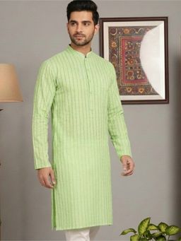 Jompers - Men's Cotton Striped Green Kurta
