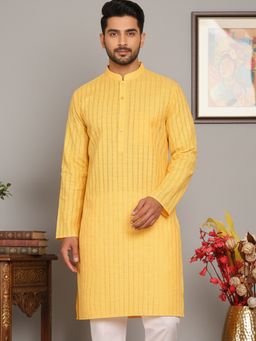 Jompers - Men's Cotton Striped yellow Kurta