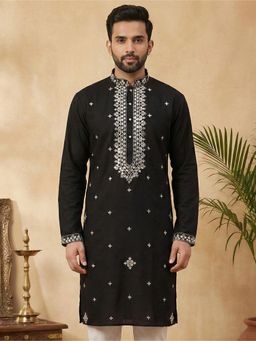 Jompers - Men Black Embroidered Kurta