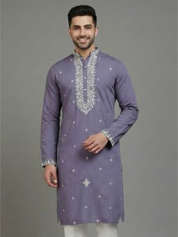 Jompers - Men Purple Embroidered Kurta