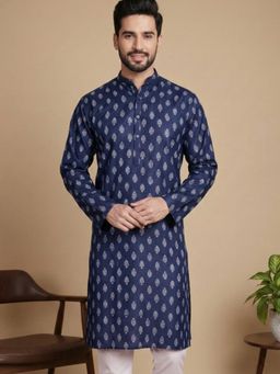 Jompers - Printed Navy Blue Kurta for Men