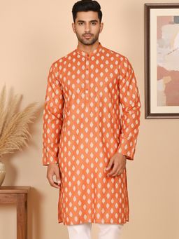 Jompers - Printed Orange Kurta for Men