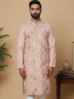 Jompers - Embroidered Straight Peach Kurta For Men