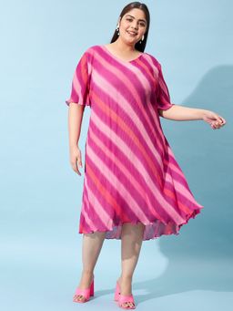 AAREIN - Women Multi-Color Stripes A-Line Midi Dress