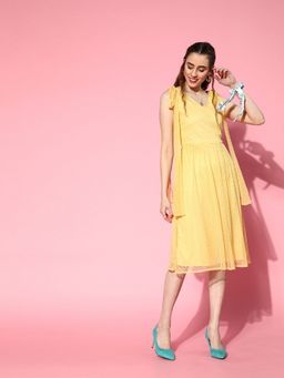 AAREIN - Women Yellow Textured A-Line Midi Dress