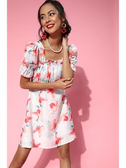 AAREIN - Women White Floral A-Line Mini Dress