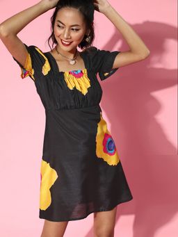 AAREIN - Women Black Floral A-Line Mini Dress