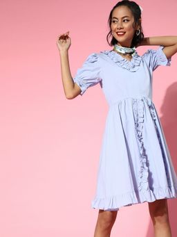 AAREIN - Women Blue Solid A-Line Knee Length Dress