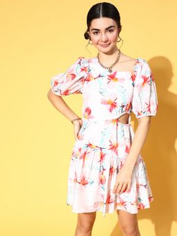 AAREIN - Women White Floral A-Line Mini Dress