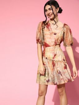 AAREIN - Women Brown Abstract A-Line Mini Dress