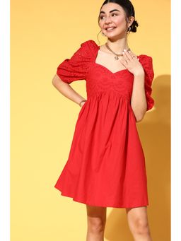 AAREIN - Women Red Textured A-Line Mini Dress