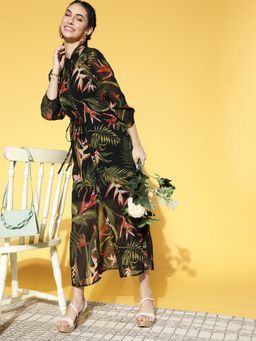 AAREIN - Women Black Printed A-Line Maxi Dress