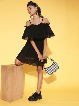 AAREIN - Women Black Solid A-Line Knee Length Dress