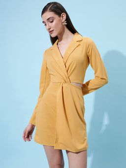 AAREIN - Women Yellow Solid Regular Mini Dress
