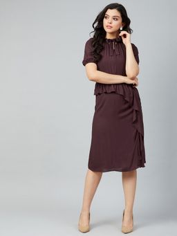 AAREIN - Women Brown Solid Regular Midi Dress