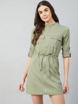 AAREIN - Women Green Solid Regular Mini Dress