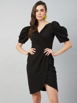 AAREIN - Women Black Solid Regular Mini Dress