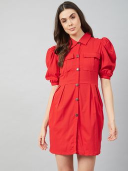 AAREIN - Women Red Solid Regular Mini Dress