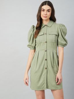 AAREIN - Women Green Solid Regular Mini Dress