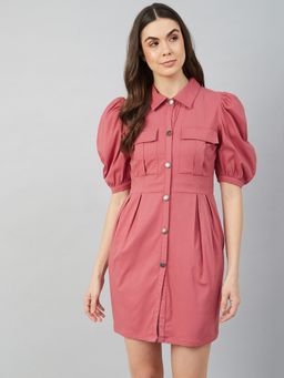AAREIN - Women Pink Solid Regular Mini Dress