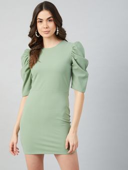 AAREIN - Women Green Solid Bodycon Mini Dress