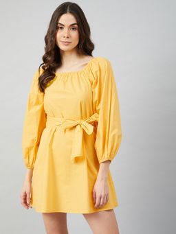 AAREIN - Women Yellow Solid A-Line Mini Dress