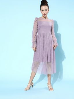 AAREIN - Women Lavender Self Design Flared Midi Dress