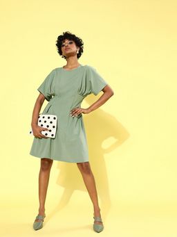 AAREIN - Women Green Solid Flared Mini Dress