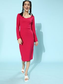 AAREIN - Women Pink Solid Fitted Midi Dress