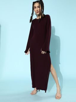 AAREIN - Women Burgundy Solid Fitted Maxi Dress
