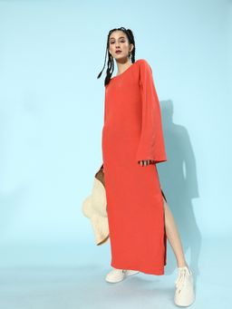 AAREIN - Women Rust Solid Fitted Maxi Dress