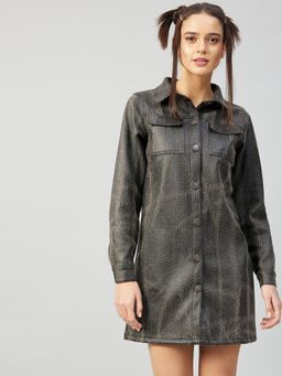 AAREIN - Women Grey Self Design Regular Mini Dress