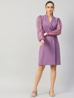 AAREIN - Women Lavender Solid Flared Mini Dress