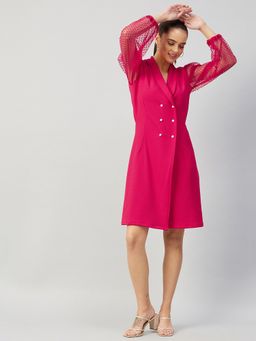 AAREIN - Women Pink Solid Flared Mini Dress