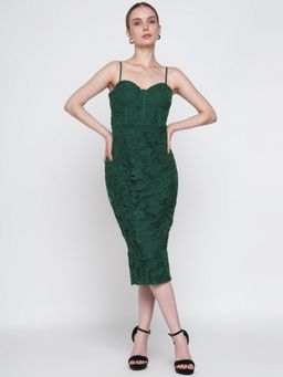 Cover Story - Women Green Solid Bodycon Midi Dress