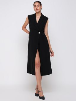 Cover Story - Women Black Solid A-Line Midi Dress